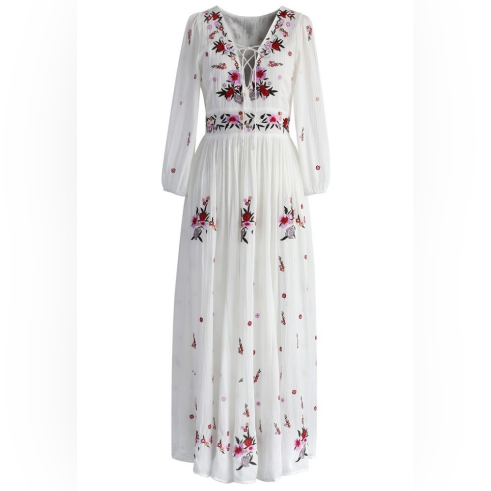 Chicwish Floral Embroidered Maxi Dress in L